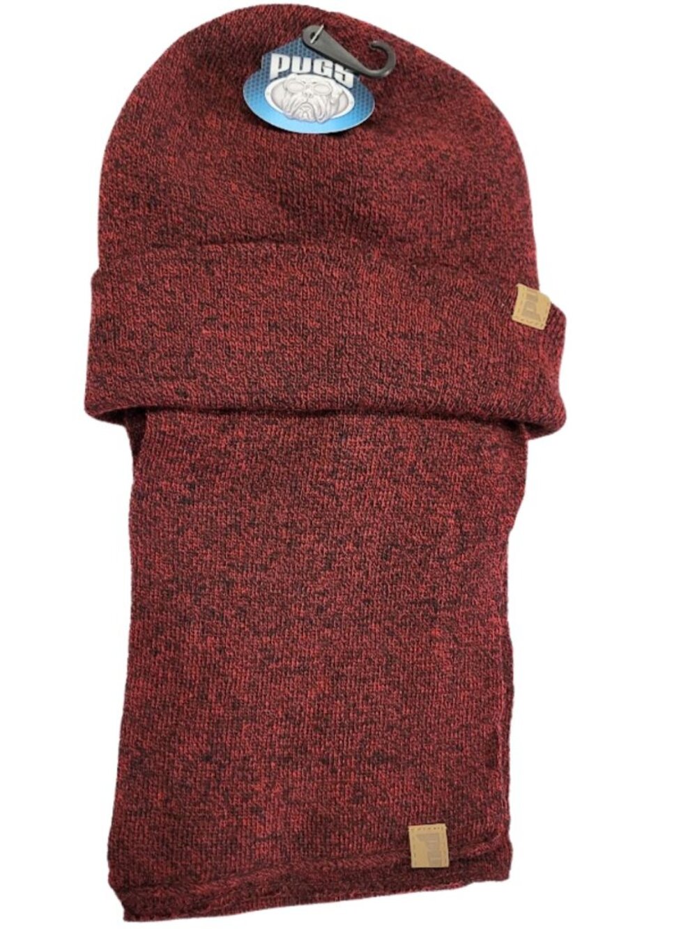 PUGS NWT Burgundy & Black Knit Hat & Scarf Set - Men's Women's Unisex OS